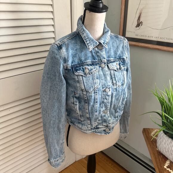Free People Jean Jacket Womens XS Blue Light Acid Wash Trucker Grunge - Picture 4 of 11
